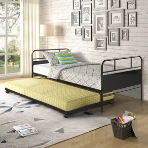 Dreamzon [Not allowed to sell to Walmart]Metal Daybed Platform Bed Frame with Trundle Built-in Casters, Twin Size
