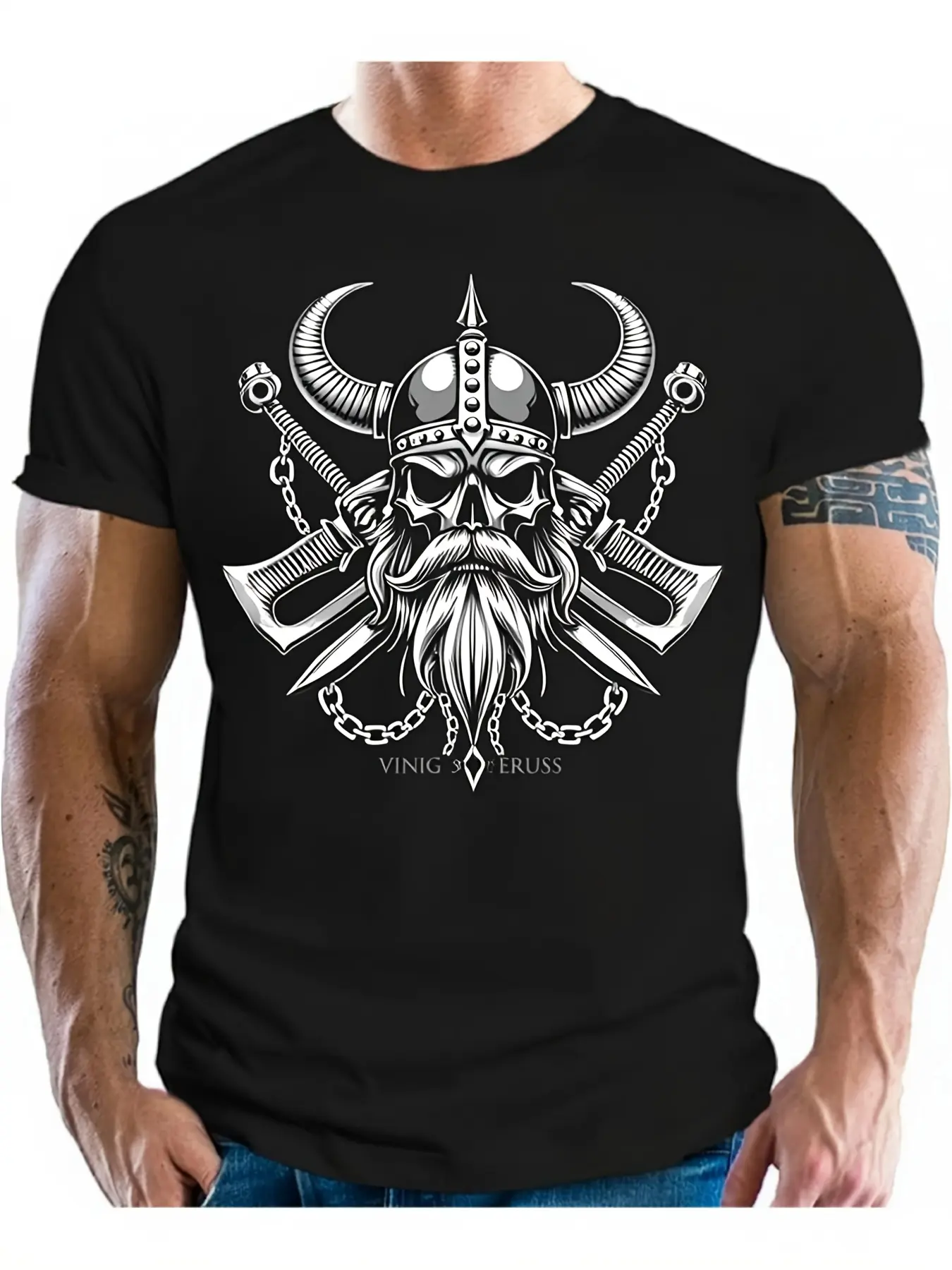 Men' Viking Warrior Norse History T-Shirt - Retro unisex soft cotton short sleeve t shirt, vintage graphic casual tee for men women teens, perfect birthday holiday gift for camping travel gym daily street  wear