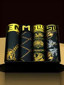 Men's Full Print Underwear Set, Boxer Briefs, Casual Style Underwear, Casual Comfortable Breathable Daily Wear, Fashion Men's Innerwear Suitable for All Seasons