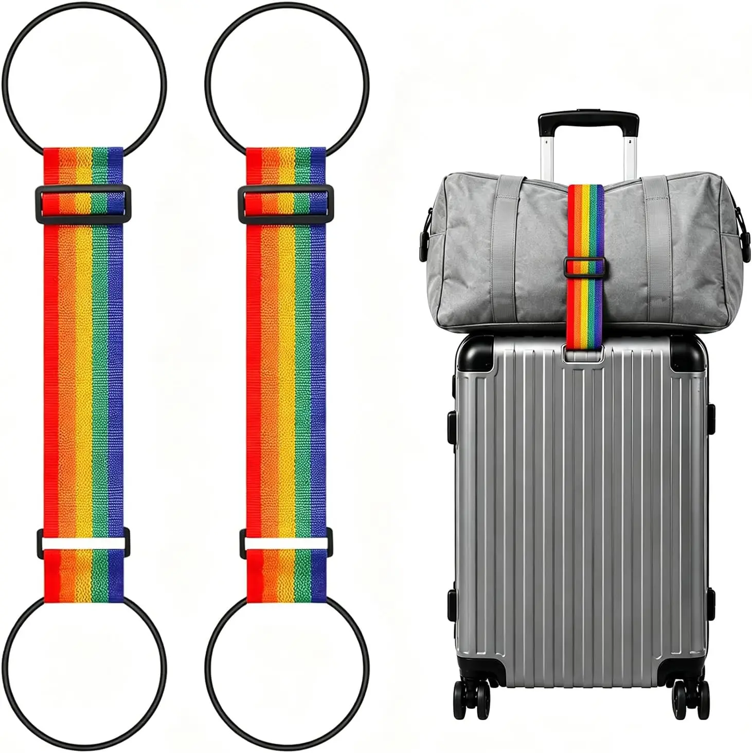 2 Pcs Luggage Straps for Suitcases, Multi Use Strong Adjustable Luggage Connector Straps, New Flexible and Adjustable Elastic Fastening Belt for Luggage Straps, Backpacks & Accessories (2 Pcs-Rainbow)