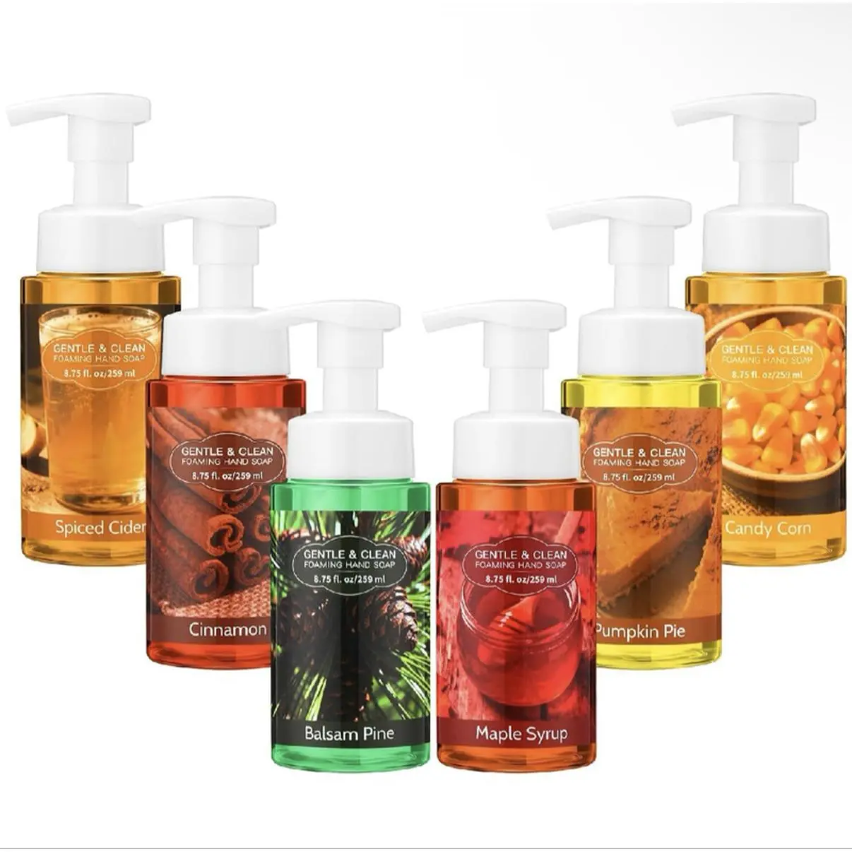 Gentle & Clean Fall Foam Hand Soaps - 6-Pack Variety Pack with Spiced Cider, Cinnamon, Balsam Pine, Maple Syrup, Pumpkin Pie, and Candy Corn Scents