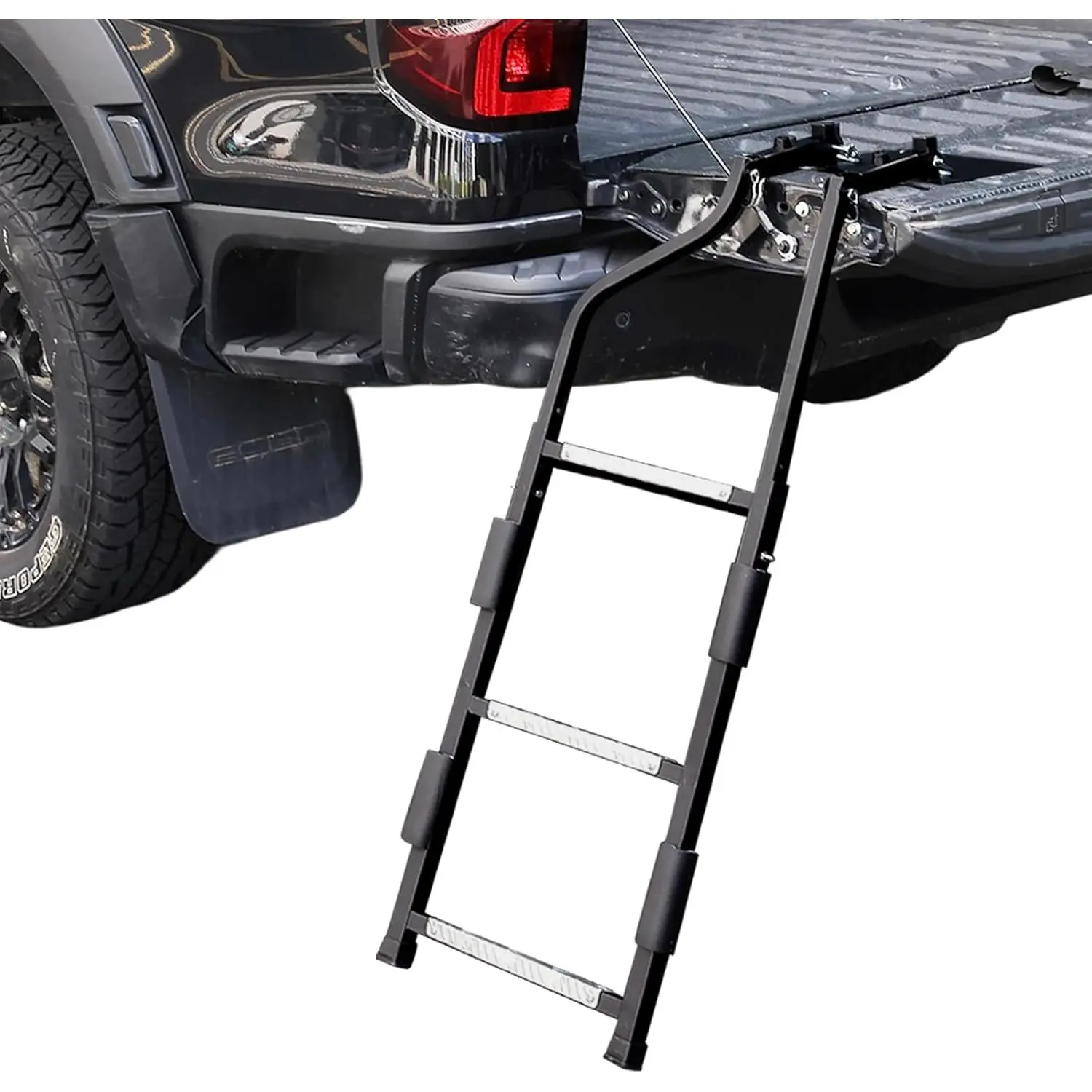 Heavy Duty Pickup Truck Tailgate Ladder, 34"-42" Height Adjustable, Non-Slip Wide Pedal, 350 lbs Capacity, Compatible with Ford, Dodge, Ram, Hilux, Chevy, GMC