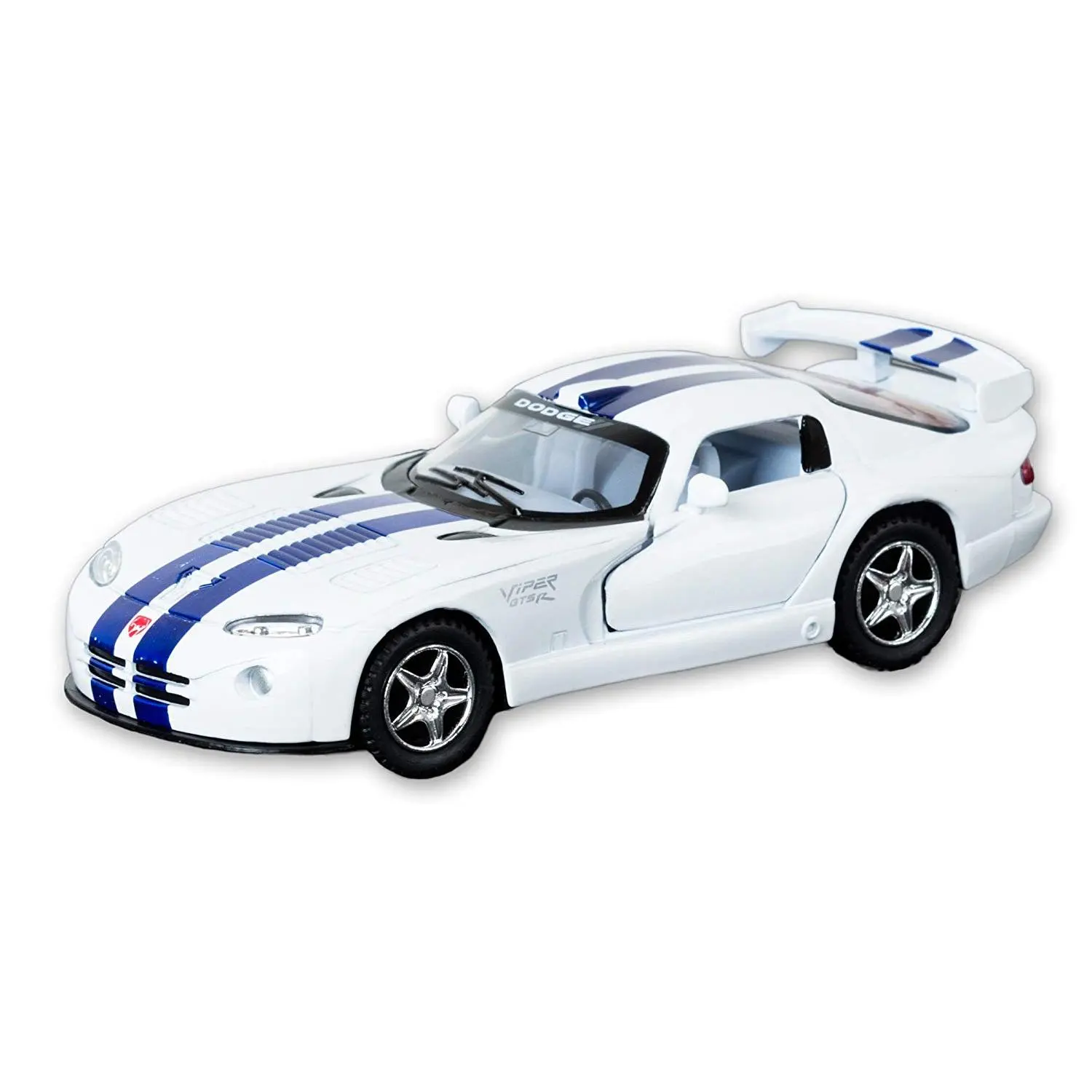 Dodge Viper GTS-R Hardtop Diecast Model Car - White, Kinsmart P/B KT5039WH, Racing Stripes, Openable Doors, Collectible Diecast Toys, Viper Car Replica, Model Cars, Doors Openable