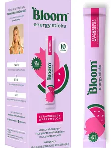 Bloom Nutrition Energy Drink Powder Packets 10ct | Sugar Free Natural Caffeine + L-Theanine B Vitamins | On-the-Go Sticks Strawberry Watermelon