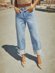 Women's High Waist Straight Leg Jeans, Loose Fit Elastic Denim Wide Leg Pants, Slimming Casual Jean for Spring Summer Daily Wear Bottom