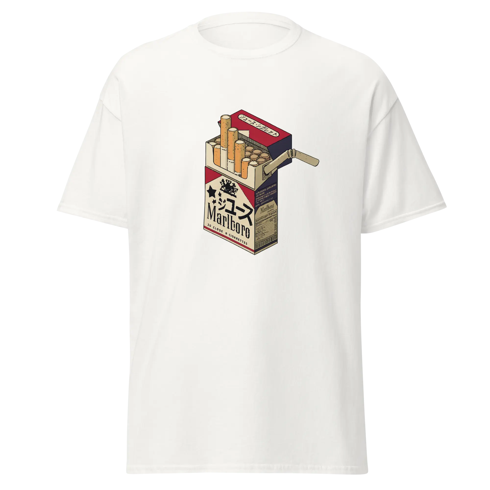JuiceBox Cigarette Tee - Retro Japanese Streetwear Shirt Menswear Top Short Sleeve Round Neck Casual Tshirt