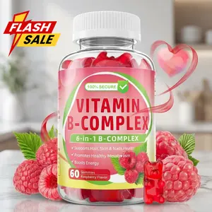 Vitamin B Complex Gummies — Daily B Vitamin Supplement Gummies, Raspberry Flavor, 60 Count