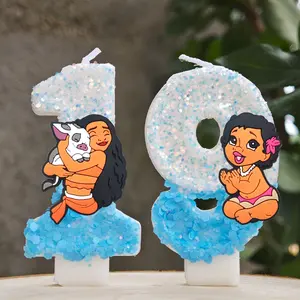 Moana Candle Number 0-9 Baby Birthday Cake Candle Decoration Moana Birthday Party Cake Topper Baby Shower Decor Gift Cake Decorations