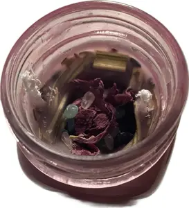 Money Love and Protection Candles with Decorative Bowl Assorted Dried Flowers Crystals Lavender Basil Leaves for Enhancing Positivity