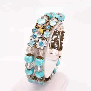 Chic Brico Turquoise Resin & Crystal Beads Stretch Link Bracelet