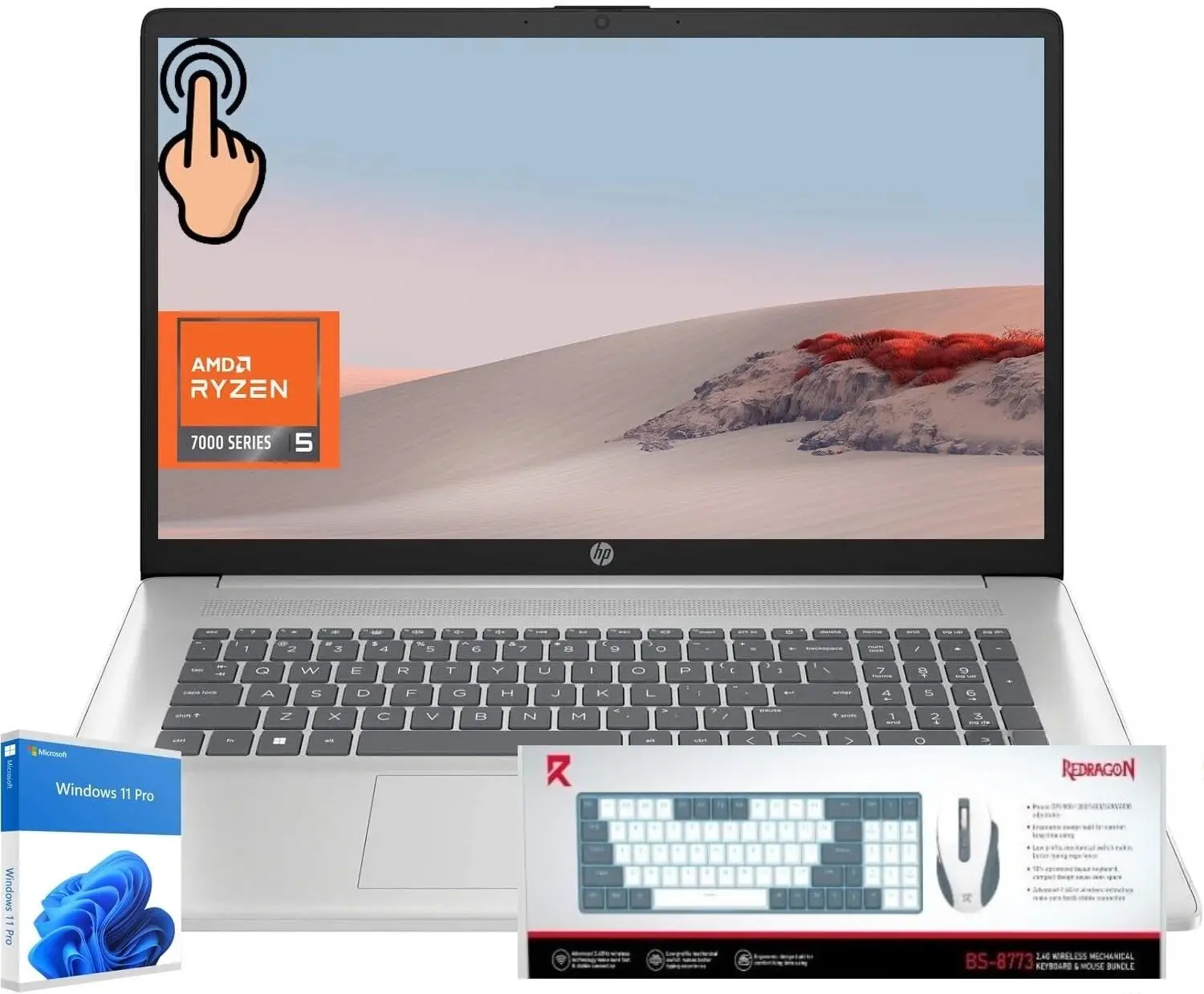 HP 17 inch Touchscreen Business Laptop, 17.3" HD+ Anti-Glare, AMD Ryzen 5 7530U, 16GB RAM,512GB/1TB SSD, AMD Radeon GPU, Webcam, Wi-Fi 6, Windows 11 Pro
