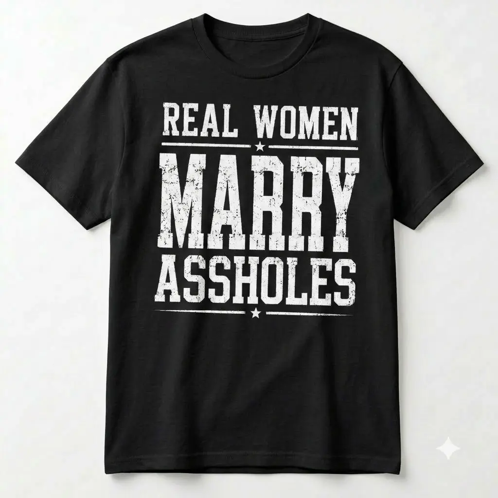 "Real Women Marry" Slogan Graphic T-Shirt Men's/Women's Black Streetwear Tee