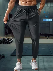 1/3 pezzi Men's Solid Color Zipper Pocket Sports Pants, Breathable Quick Drying Elastic Waist Trousers, Casual Comfy Outdoor Pants for Gym Workout Running