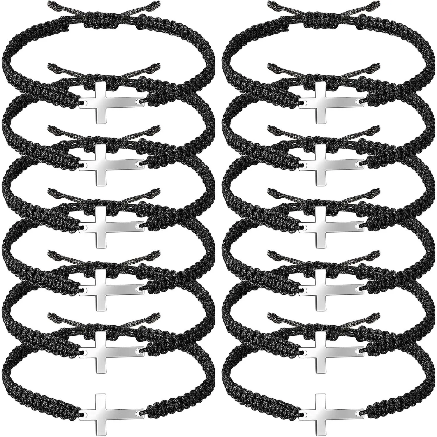 12 count Friendship Cross Bracelet Bulk for Women Men  Christian Handmade Adjustable String Nylon Rope Braided Matching Bracelet for Easter Baptism BFF Lucky Gifts
