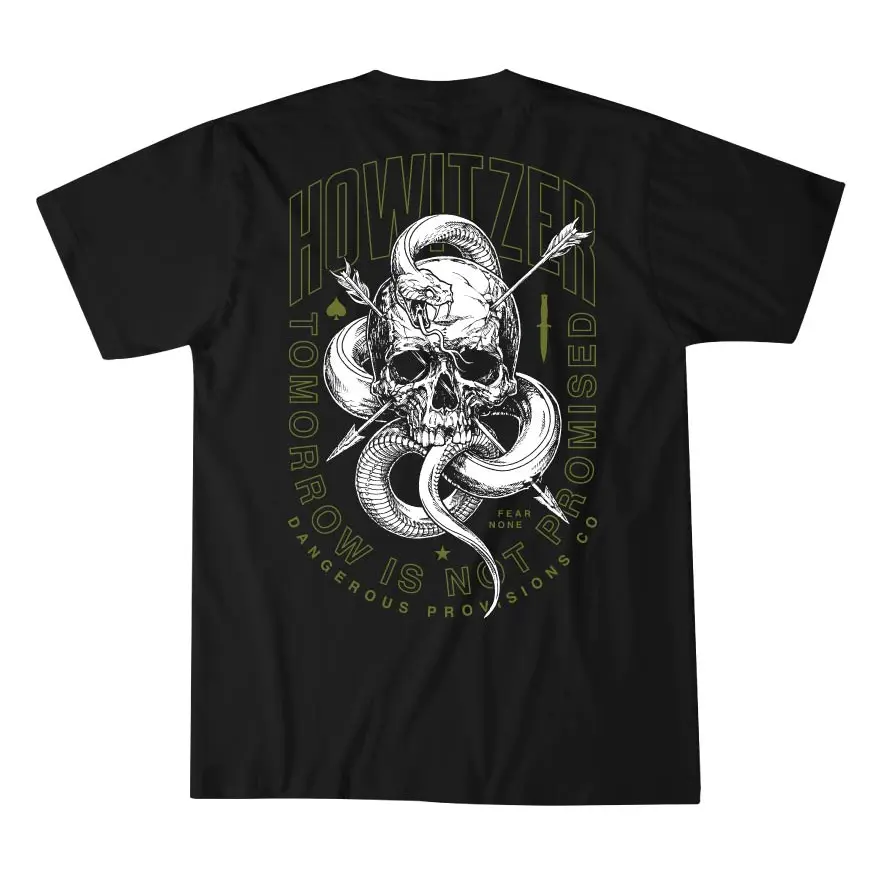Men's Graphic Cotton T-Shirt - Soft, Breathable Round Neck Tee with 'Tomorrow' Skull Snake Print, Durable Reinforced Hem, Authentic Howitzer Branding Cotton Fabric