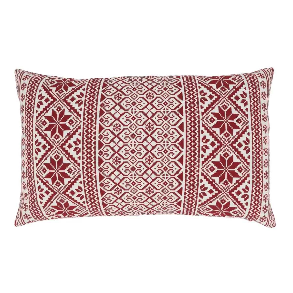 Saro Lifestyle 803.R1220BD 12 x 20 in. Cheerful Charm Christmas Pattern Oblong Down Filled Throw Pillow, Red