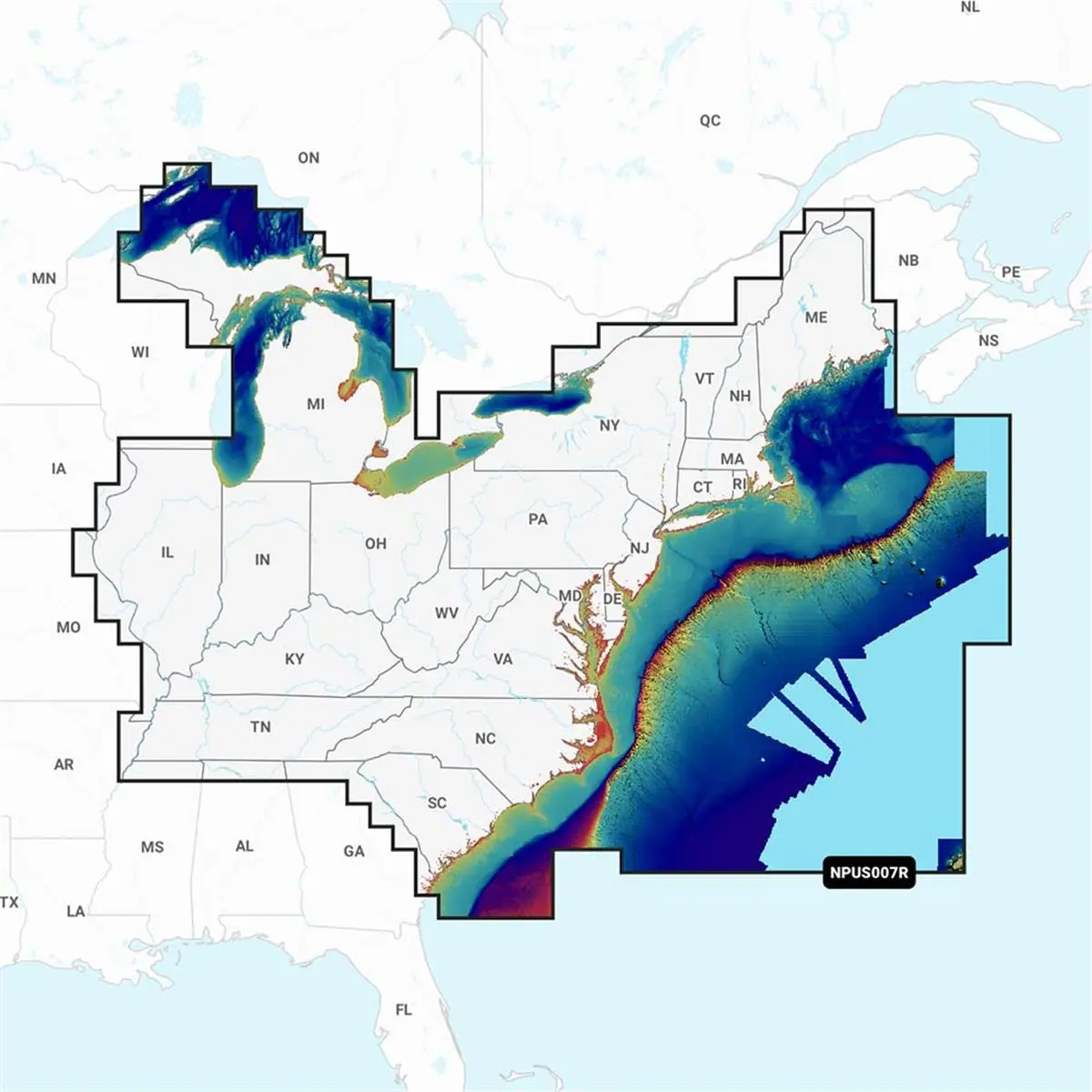 Navionics 010-C1370-40 Platinum Plus NPUS007R U.S. East Fishing Map, 1' (0.5 m) Bathymetry Charts, Overlays, 0.2 lbs, 1 Subscription Required