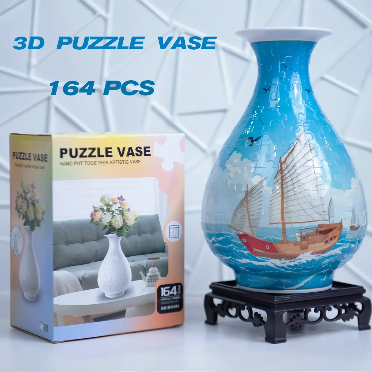 164 Pcs 3D Art Puzzle Vase, DIY 3D Vase Puzzle 164 Pieces – Unique Home Decor & Gift Idea