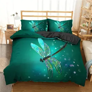 Dragonfly Print Bedding Set (1 Fitted Sheet + 1-2 Pillowcases), Original Animal Aesthetic, Soft Comfortable Breathable, Zipper Included