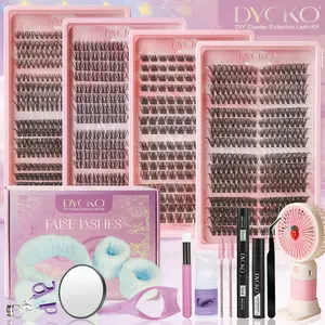 16-Piece Dycko False Eyelash Set DIY False Eyelashes Mixed Lengths 9-16mm D Curl DIY Lashes Cluster Lash Extensions Natural Soft Reusable Wedding Festival Gift Kit, Cosmetic