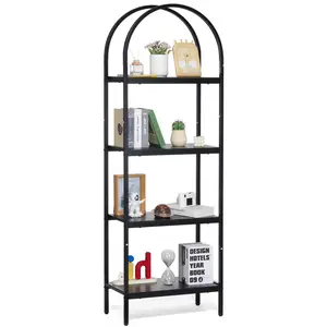 Metal Bookshelf, 4-Tier Arched Industrial Bookshelf, Small Rustic Vintage Storage Bookcase With Open Shelves, Freestanding Display Shelving Unit Storage Rack, For Living Room, Bedroom & Office