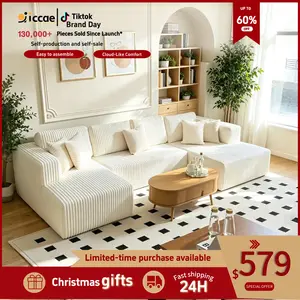 Niccae U-Shaped Modular Sectional Sofa - 132.5" Corduroy Upholstered 5-Seat Oversized Living Room Furniture with 2 Pillows, Modern No-Assembly-Required Couch for Bedroom, U Shaped Sofas for Living Room
