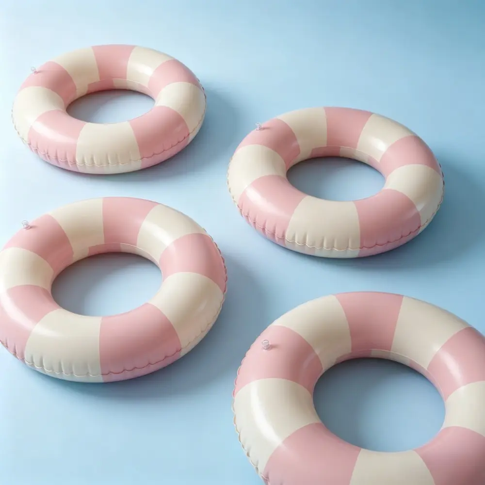 1pc Inflatable Pool Float with Trendy Pink-White Highly Visible Stripes, Unisex Swimming Accessory for Child or Young Adult, Summer Toy, Ideal Birthday Present & Holiday Surprise (Inflatable Floats)