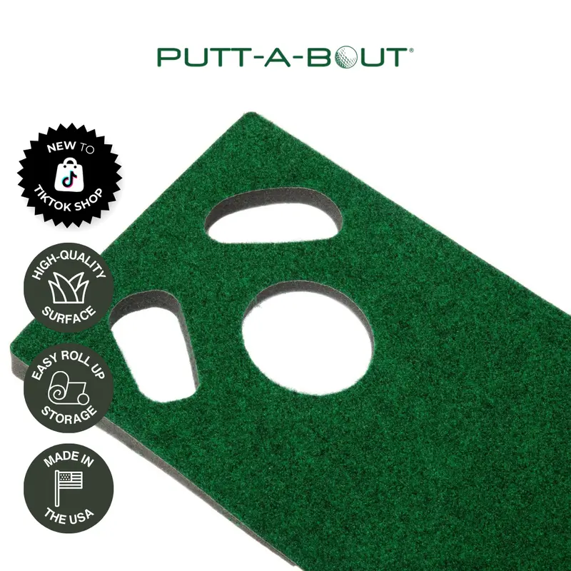 PUTT-A-BOUT Echo 6 Golf Putting Mat - 1'x6' US-Made Training Aid with High-Quality Surface, Non-Skid Backing, Incline, Built-In Sand Trap Cutouts, Quickly Rolls Out Golf Practice Equipment for Home & Office