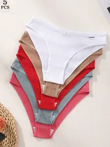 5pcs/Pack Women's Sexy Seamless V-Waist Triangle Panties Soft Breathable Cotton Solid Color Underwear Suitable For Yoga Sports And Daily Wear Multicolor Briefs Low Rise