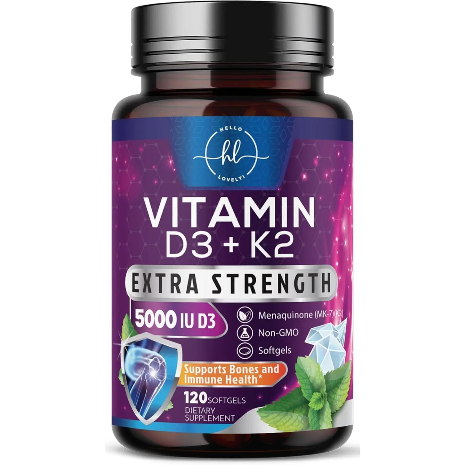 High Potency Vitamin D3 and K2 MK7 Complex Supplement 4000 IU 125mcg for Maximum Calcium Absorption Strong Bones Teeth and Muscle Support Daily Vitamins for Immune System Heart Health Overall Wellness for Men and Women Bottled in USA