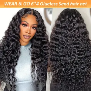 Deep Wave Glueless Wig Human Hair 6X4 Pre-Cut Lace Wig 5X5 Curly Lace Closure Wigs 200% Density Ready To Wear Wigs For Woman   FallFreshness WeeklyDeals