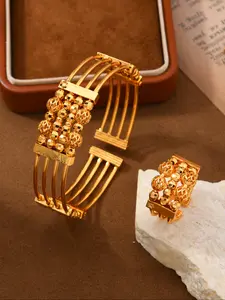 24k Gold Plated Elegant Jewelry Set, Copper Beaded Wedding Party Accessories, Includes Bracelet and Ring, Valentine's Day Gift, All Seasons