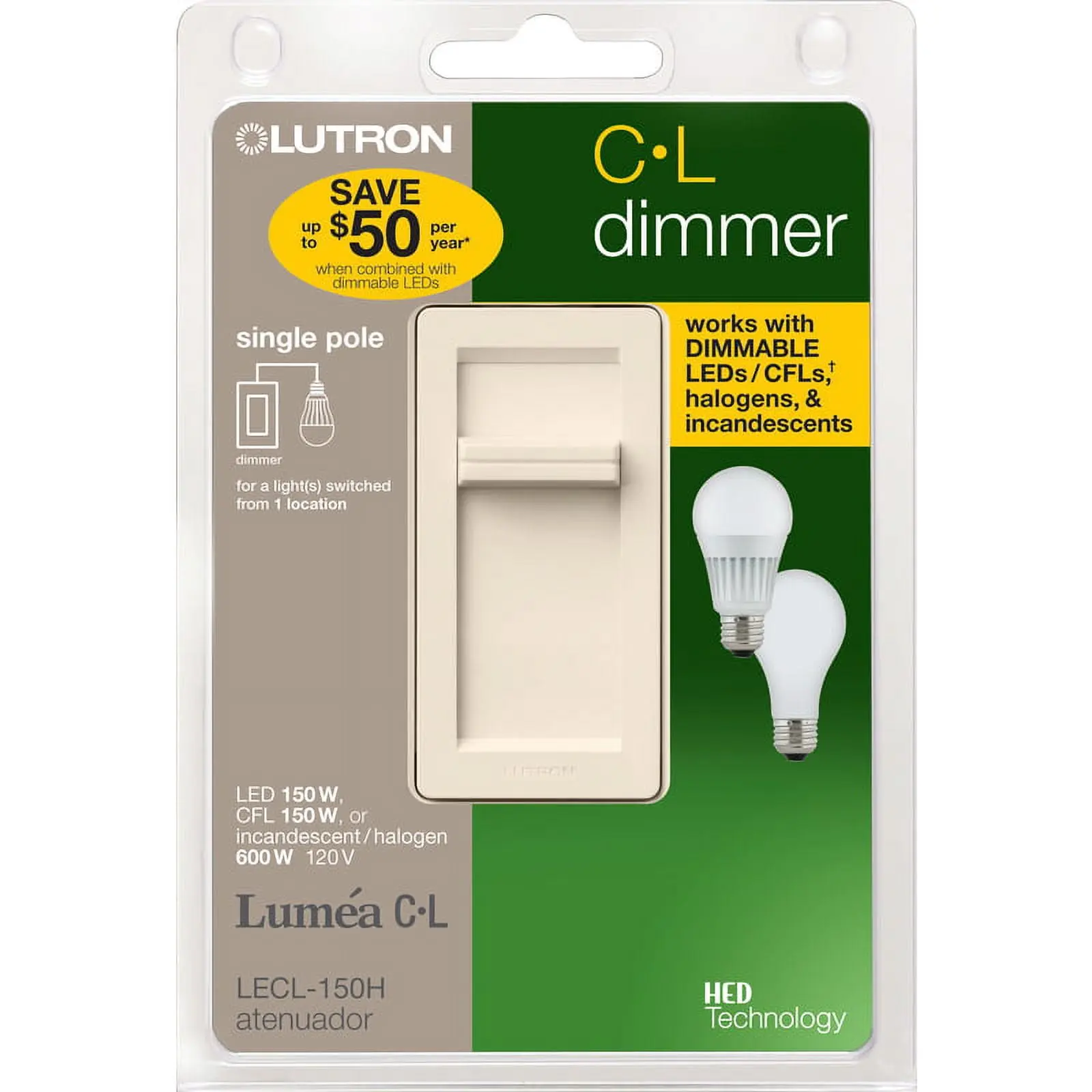 Lutron 3909538 Ivory 150 watts Slide Dimmer Switch