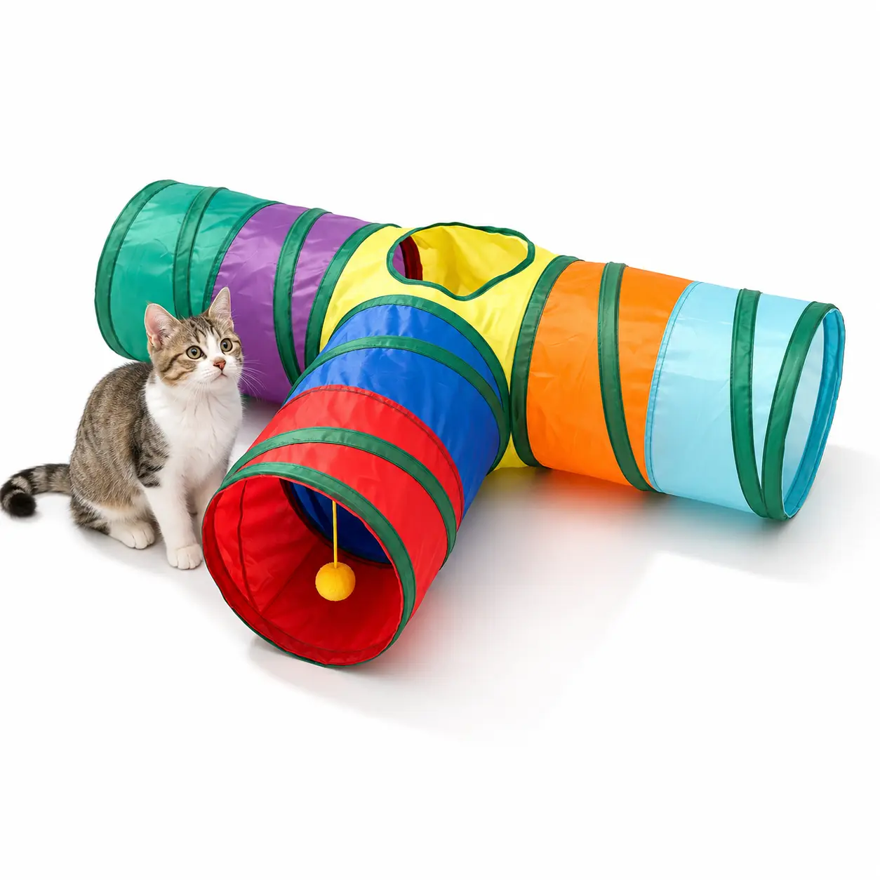 Foldable Cat Rainbow Tunnel Toy, Pet Supplies,Interactive Crinkle Play Tube with Peek Hole for Kittens, Indoor Exercise & Hide-and-Seek Kitty Toy for Boredom Relief, Cool Cat Supplies