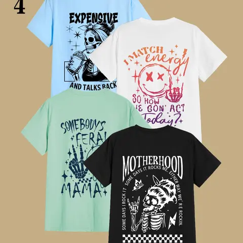 Women's Letter Print Short Sleeve Loose Oversized T-shirt, Girlfriend Tee, Casual Round Neck Tee for Summer, Ladies Clothes for Daily Wear, Womenswear