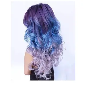 Blue And Purple Wavy Wig - Stylish Wig with Voluminous Waves