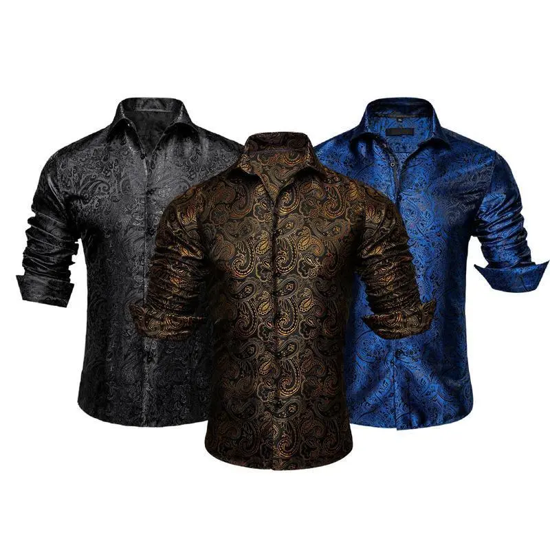 3-Pack Unisex Paisley Slim Fit Shirt, Luxury Breathable Cotton Wrinkle-Resistant Dress Top, Formal Business Party Wear with Long Cuffs & Cufflinks, Hand Wash Cold (Sports & Outdoor Clothing)
