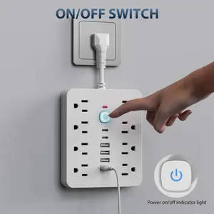 14-in-1 Power Strip with Switch & Surge Protection, Multifunctional Power Strip with 8 AC Outlets & 4 USB & 2 Type-C, Suitable for Office, Home and Travel Smart Control Remote Control Screen