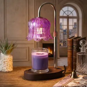Candle Warmer Lamp with Timer, Adjustable Height & Dimmable, Electric Wax Melt Warmer for Large Jar Candles, Vintage Home Decor with Wood Base for Bedroom, Office, Gift Idea