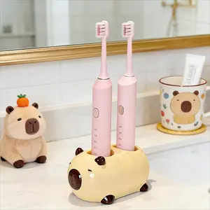 Capybara Ceramic Multiuse Holder - 2/3 Hole Toothbrush, Pen & Makeup Brush Organizer, Cute Aesthetic Desk & Bathroom Decor