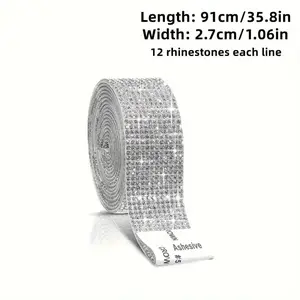 91cm/35.43in Sparkling Self-Adhesive Strip – Shiny DIY Glitter Trim Ribbon Tape for Crafts, Car, Phone, Glass & Wedding Decor