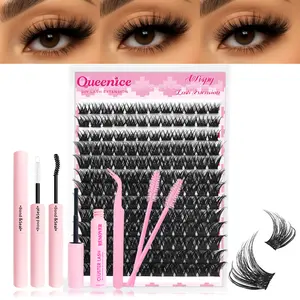DIY Lash Extension Kit for Women Beginners,D Curl Individual Lash Clusters 9-16mm Mixed Length,Soft Reusable Cluster Lashes Set with Lash Glue Sealer Remover Tweezers Brushes,Home Use Eyelash Extensions for Daily Party Dating Music Festival Travel Wear