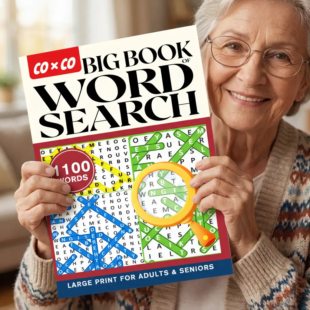 Large Print English Word Search Puzzle Book - 21x28.5cm Creative Puzzle Game, Brain Teaser Activity Sheets for Adults & Seniors, Office Stationery Art Supplies for Memory Training & Observation