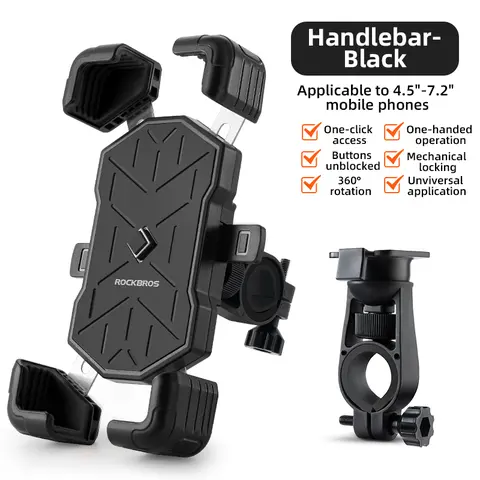 ROCKBROS Bike Phone Holder Mount, 4.5-7.1 inch Smartphones, Quick Release Handlebar Clamp, 360 Rotatable, Anti-Slip Silicone, Easy Installation, Wide Compatibility