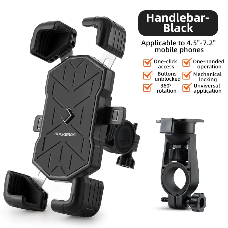 ROCKBROS Bike Phone Holder Mount, 4.5-7.1 inch Smartphones, Quick Release Handlebar Clamp, 360 Rotatable, Anti-Slip Silicone, Easy Installation, Wide