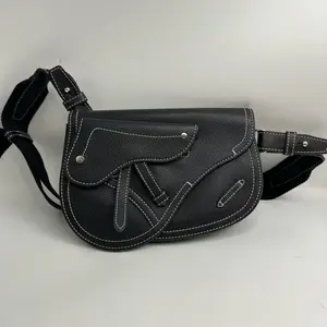 Pre-owned Dior Saddle Bag, Black Grained Calfskin Leather, 2018 Date Code, Size: 23 × 14 cm