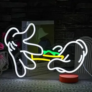 Holding Neon Sign for Wall Decor Leaf Neon Sign Light Green Leaf LED Neon Sign Hand White Neon Signs Glove Neon Light for Man Cave Room Bar Decoration