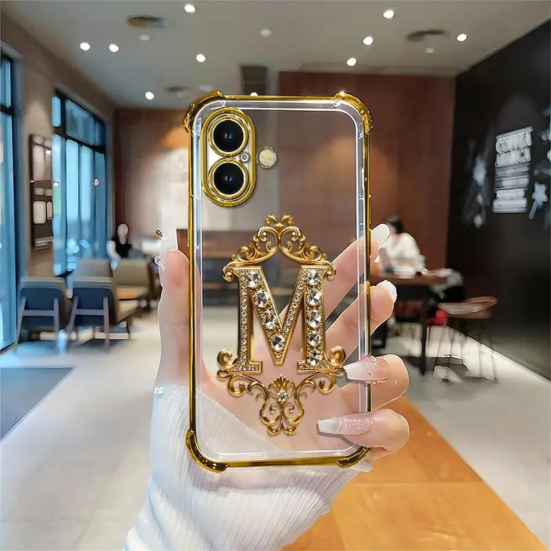 Suitable for [iPhone 16 Plus] high-end phone case🥰，Features a premium-look printed design—not actual 3D diamond studs，Choose from any of the 26 letters. YM99
