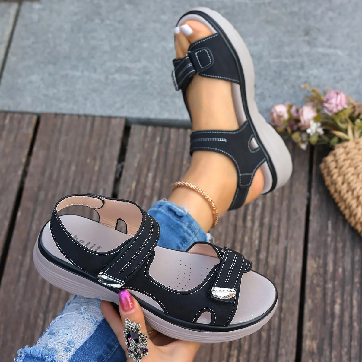 Women's Velcro-Strap Open Toe Strapy Sandals - Lightweight Comfy Athletic Women's Sandals, Casual Fashion Shoes with Standard US Sizes for Summer Beach Hiking, Athletic Sandals
