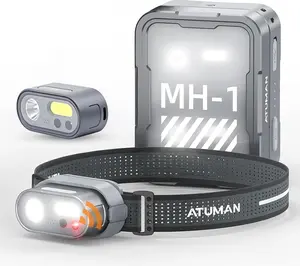 Rechargeable Headlamp, 2-Pack with Charging Case, Smart Multifunctional Headlight Features a Red Warning Light, 7 Lighting Modes, a Motion Sensor, Perfect for Outdoor Activities, Camping, Hiking